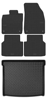 Image de Tapis en caoutchouc + bac de coffre pour Volkswagen ID.4 2020- (SUV, plancher réglable, position haute) – 5 pièces, noirs, sur mesure
