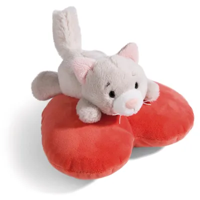 Productafbeelding van NICI pluche kattenknuffel, zacht, liggend, met hart, 13 cm, GROEN