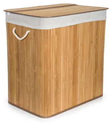 Imagen del producto de Cesta de ropa G21 de 150 litros con separadores, de bambú con cesta blanca