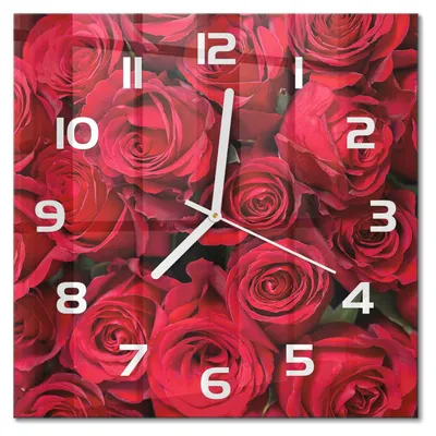 Produktbild von Glas Wanduhr 30x30 cm - Wanduhr - lautlose Wanduhr - ohne Ticken - geräuschloses Uhrwerk - schleichende Zeiger - moderne Uhr - Design Uhr - Wohnzimmer Uhr - Rote Rosen