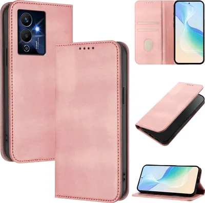 Produktbild von Handyhülle für Infinix Note 12 Pro 5G, Vintage Leder RFID Schutz Kartenfach Standfunktion Magnetische Klapphülle Pink