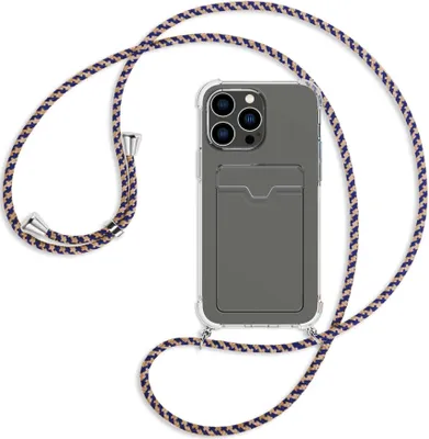 Produktbild von Handykette Backcover-Schutzhülle mit Band (Metall silberfarben) für Apple iPhone 14 Pro Max (6.7'') - blau+beige