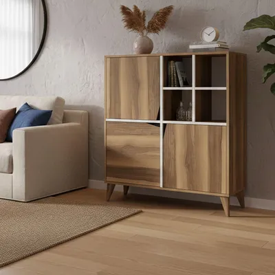 Produktbild von Dmora Sideboard Wazn 100x30x115 cm Braun, 3 Böden, 8 Fächer