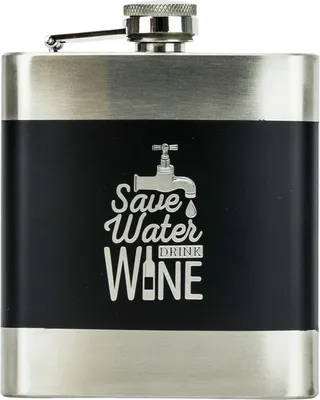 Produktbild von Hauser Flachmann "Save Water drink Wine" Design, 180ml schwarz aus Edelstahl