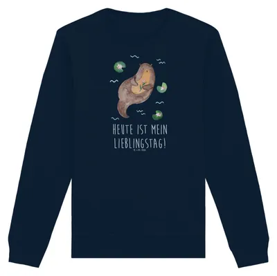 Produktbild von Mr. & Mrs. Panda Baumwoll Pullover Otter Seerose Größe L - French Navy - Geschenk, Lieblingstag, Sweater, Wasser, Bio, Sweatshirt, Seeotter, Fluss, Pulli