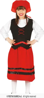 Produktbild von Wirtin Kostüm für Mädchen – Rotes Kleid mit schwarzer Weste und Kopftuch Größe 98-146, Größe:128/134