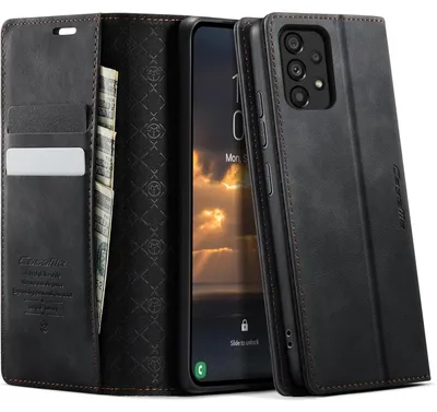 Image de Coque de protection rabattable pour Samsung Galaxy A53 5G, en simili cuir, noire, avec porte-cartes RFID et fonction support