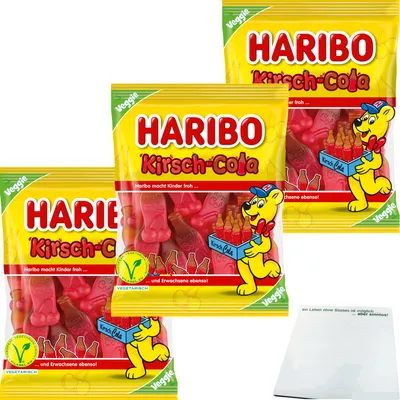 Produktbild von Haribo Kirsch-Cola Veggie 3er Pack (3x175g Beutel) + usy Block