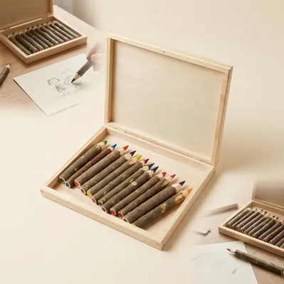 Obrázok produktu pre PASTELKY z prírodného dreva V KRABICI – sada 12 ks, cca 12 cm