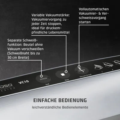 Produktbild von CASO VC10 Vakuumierer, Testurteil , Lebensmittel bis zu 8x länger frisch, 30cm lange & stabile Schweißnaht, inkl. 10 Vakuumbeutel