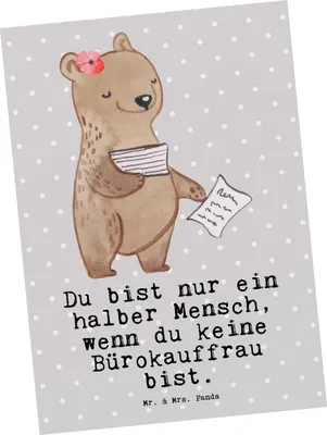 Produktbild von Mr. & Mrs. Panda Postkarte Bürokauffrau Herz - Grau Pastell - Geschenk, Postkarten, Kauffrau für Büromanagement, Ausbildung, Büro, Ansichtskarten, Grußkarte, Lustig