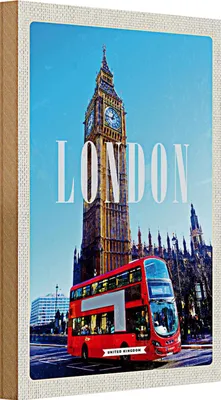 Produktbild von Holzschild Reise 20x30cm London red Bus roter Bus Big Ben