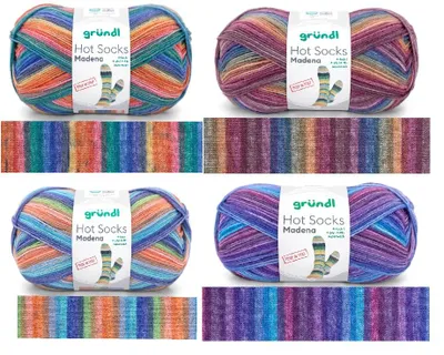 Produktbild von Sparset 4-fädige Sockenwolle Gründl Madena 4 aktuelle Farben (09,10,11,12), 4 x 100 g,75% Schurwolle 25% Polyamid