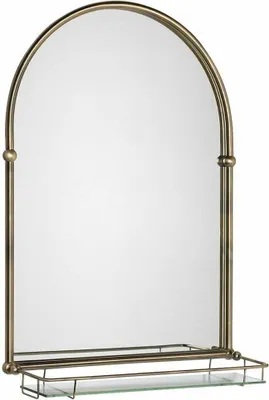 A mirror with a shelf, presented against a white background.