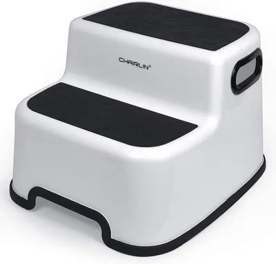Produktbild von Unyqoos® Kindertritt, 2-stufiger Tritt-Hocker aus recycelbarem Polypropylen, rutschfest, schwarz, mit Griff & Gummifüßen, BPA‑frei, für ca. 18 Monate–10 Jahre