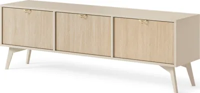 Image de Meuble TV WOOD - Meuble TV, Buffet TV - Design moderne - Poignées en aluminium doré - Beige