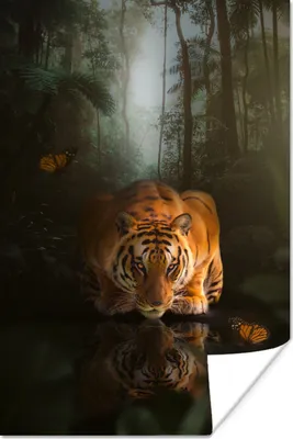 Produktbild von MuchoWow® Poster Tiger - Gold - Dschungel 80x120 cm - Papierdruck