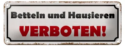Produktbild von Blechschild Spruch 27x10cm betteln und hausieren verboten Dekoration