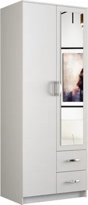 Produktbild von Kleiderschrank Mit Spiegel Schrank Mit Schubladen, Flurgarderobe, Weiß, 80 cm Breite