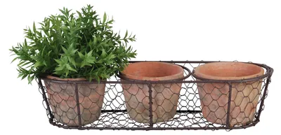 Produktbild von 3 Aged Terracotta Blumentöpfe im Drahtkorb