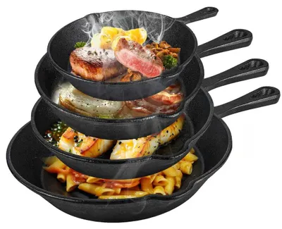 Immagine prodotto di Set di padelle in ghisa - Wok e padella - 26 cm - Senza rivestimento - Per fornelli a gas e a induzione - Senza coperchio - 1 set