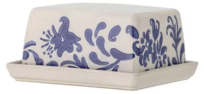 Produktbild von Bloomingville Butterdose PETUNIA Blau Weiß Deckel Keramik Geschirr Butterglocke