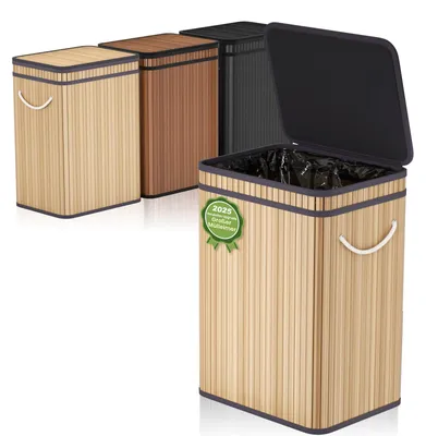 Immagine prodotto di Contenitore per rifiuti da 80 litri, con coperchio, dimensioni 40 x 30 x 60 cm, colore legno, ideale per la cucina