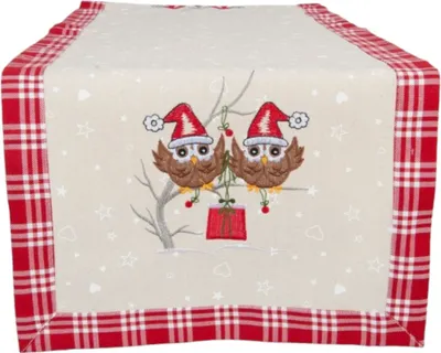 Produktbild von Weihnachtstischläufer 40 x 120 cm Eulen rot/natur