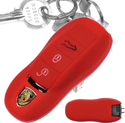 Produktbild von Auto Schlüssel Hülle Silikon Schutz Cover Rot kompatibel mit Porsche 718 982 981 991 911 Macan Cayman Boxster 3 Tasten KEYLESS SMARTKEY