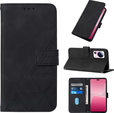 Obrázek produktu pro Flipové kožené pouzdro pro Xiaomi 13 Lite peněženkový design pouzdro s embosováním, držákem karet a stojánkem černé