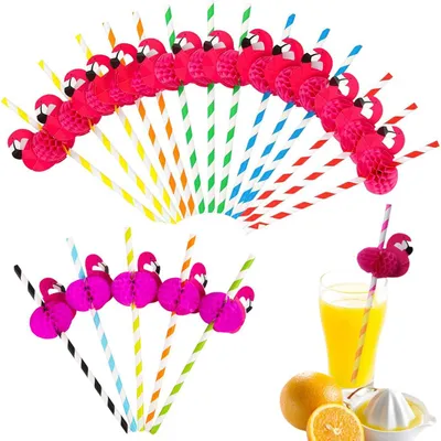 50 Papier-Strohhalme mit Flamingo-Motiv für Feste