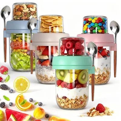 Müslibecher to Go 480+120 ml, 2-geteilt, Glas, Set