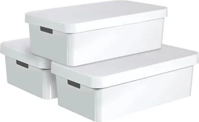 Immagine prodotto di Contenitore in plastica con coperchio - bianco - 30 litri - Sistema di stoccaggio salvaspazio