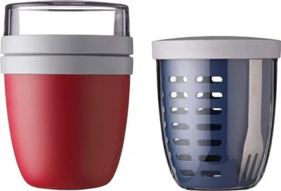 Produktbild von Mepal | Lunchpot Ellipse Mixed | Nordic Black + Vivid Green | Müslibecher to go | Unterteilung für Joghurt & Müsli | 500 ml + 200 ml | Geeignet für Gefrierschrank, Mikrowelle & Spülmaschine