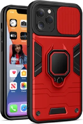 Produktbild von Handy Hülle mit Kameraschutz Panzerhülle Stoßfest Bumper Cover Outdoor Hülle mit Ring Magnet Halter kompatibel mit iPhone 13 rot