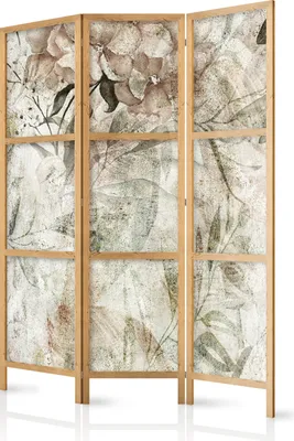 Produktbild von Paravent XXL 135x172 cm 3-teilig einseitig eleganter Sichtschutz Raumteiler Trennwand Raumtrenner Holz Design Motiv Deko Home Office Botanik Natur Abstrakt b-A-10394-bh-a