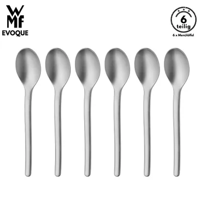 Produktbild von WMF Evoque Menülöffel Set 6-teilig, Cromargan Edelstahl 18/10 mattiert, spülmaschinenfest, ergonomische Form, löffel, Tafellöffel, Besteck