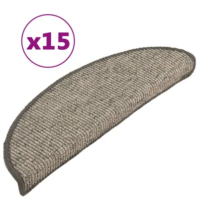 Image de Tapis d'escalier 15 pièces 56 x 17 x 3 cm Beige et gris Demi-rond