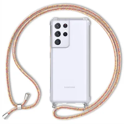 Produktbild von NALIA Klare Handy Hülle mit Kette für Samsung Galaxy S21 Ultra, Band Case Cover Regenbogen