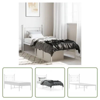 Produktbild von The Living Store Bettgestell mit Kopfteil Metall Weiß 75x190 cm