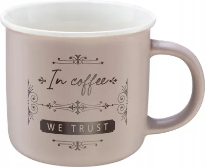 Image de Tasse en porcelaine 380 ml taupe avec inscription « café »