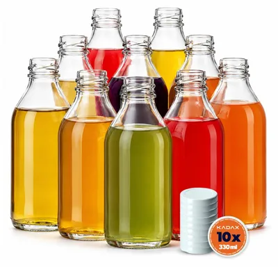 Immagine prodotto di KADAX Set di 10 bottiglie in vetro da 330 ml con tappo a vite, colore bianco – Bottiglie vuote riutilizzabili per riempire con succo, liquore, olio, aceto e sciroppo