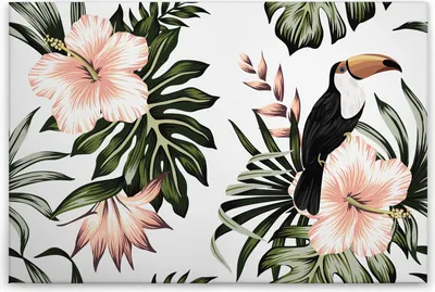 Produktbild von Leinwandbild Tiere 60 x 90 cm - Wandbild Blumen Grün Weiß Tadessi Leinwandbild Tukan - Keilrahmen Vogel Wohnzimmerdeko Wanddeko Wandgemälde