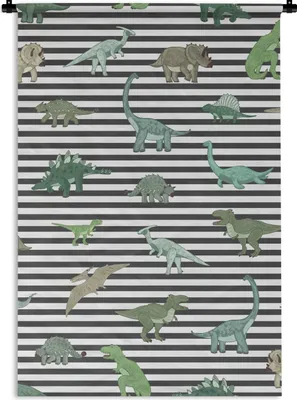 Produktbild von MuchoWow® Wandteppich Wandbehang Kinderzimmer - Schwarz - Dinosaurier - Jungen - Mädchen - Kinder 90x135 cm Tapisserie Dekoration Wandtuch - Baumwolle - Wandskulptur