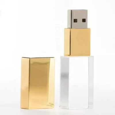 Obrázok produktu pre USB KRYSTAL zlatý 2.0 16GB, kombinácia sklo a kov, LED podsvietenie