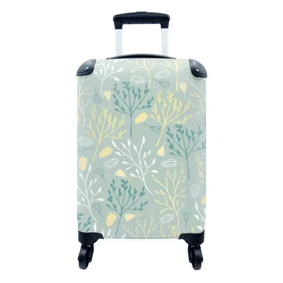 Produktbild von MuchoWow® Koffer Handgepäck Trolley Rollkoffer Kleine Reisekoffer mit 4 Rollen - Pflanzen - Gelb - Grün - Muster - Cabin Size < 55x40x23 cm & 55x40x20 cm - Fotokoffer - Kabinenkoffer - Boardgepäck - Reise-Box - Reisekoffer - Reisegepäck - Koffer mit Bild - Trolley für Kinder