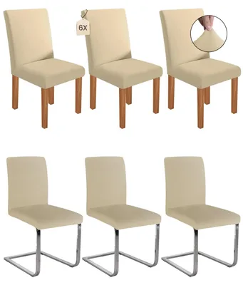 Image de Housses de chaise réglables pour chaises de salle à manger (lot de 6, couleur beige)