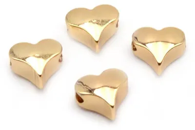 Produktbild von Vintageparts Zwischenperle Herz Messing 18K Goldbeschichtung 6 mm, 4 Stück