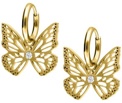 Produktbild von Wildcat Ohrringe - Little Butterfly Hoops - Gold - Chirurgenstahl 316L - wasserfest, langlebig, hautverträglich, Gold-Kristallklar