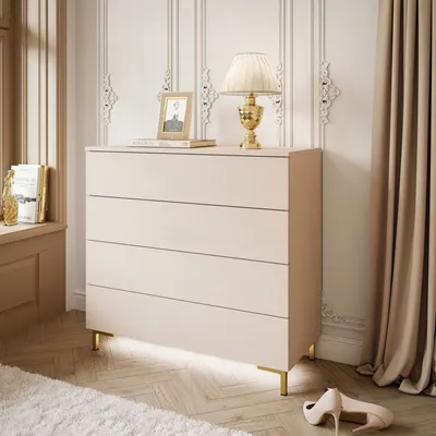 Produktbild von Kommode LINA KASCHMIR 4S mit LED Beleuchtung Gold Matt Füße Push to Open